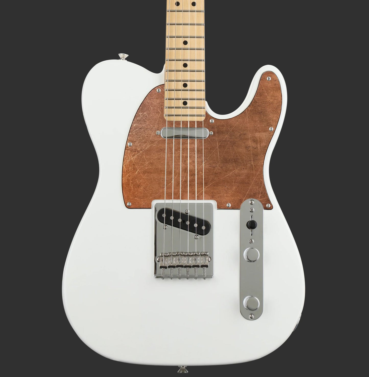 Egyedi Fender Telecaster gitár koptató antikolt réz árnyalattal, finom karcolásokkal és enyhén patinás felülettel