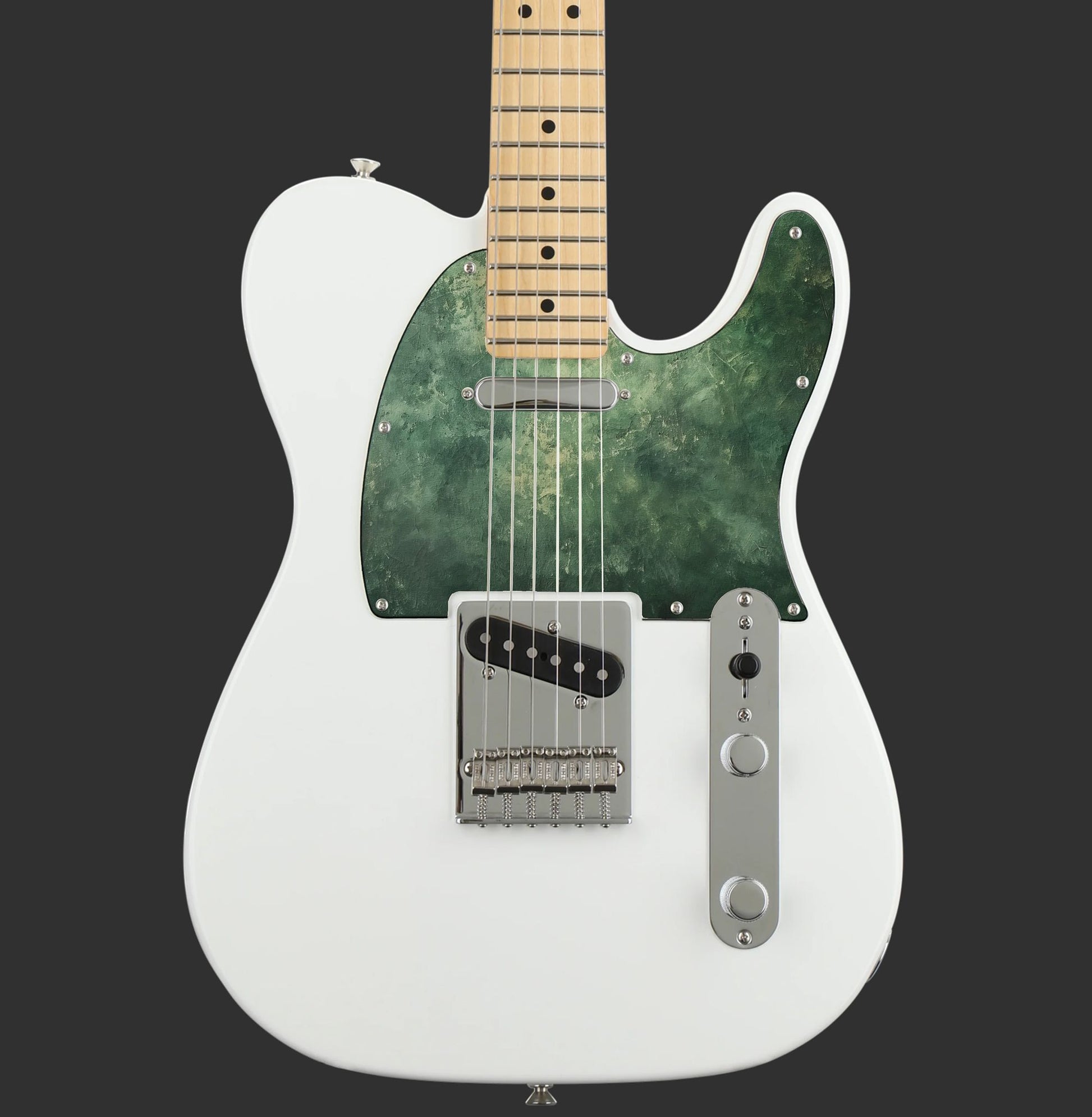 Egyedi Telecaster gitár koptató sötétzöld, márványos textúrával, vintage és rusztikus megjelenéssel