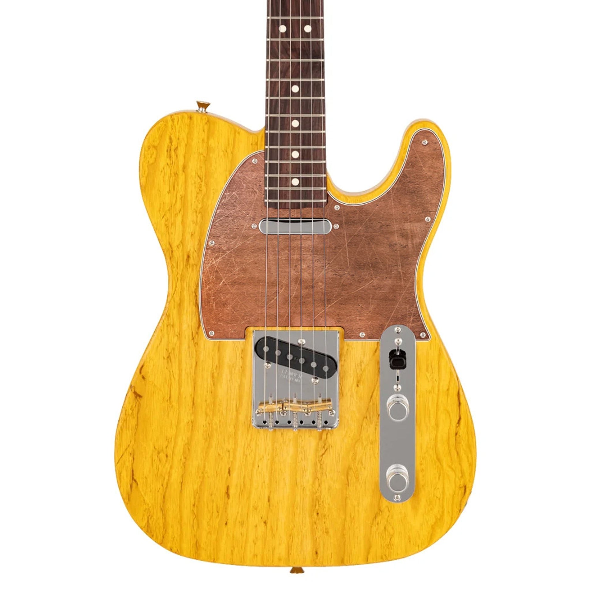 Egyedi Fender Telecaster gitár koptató antikolt réz árnyalattal, finom karcolásokkal és enyhén patinás felülettel