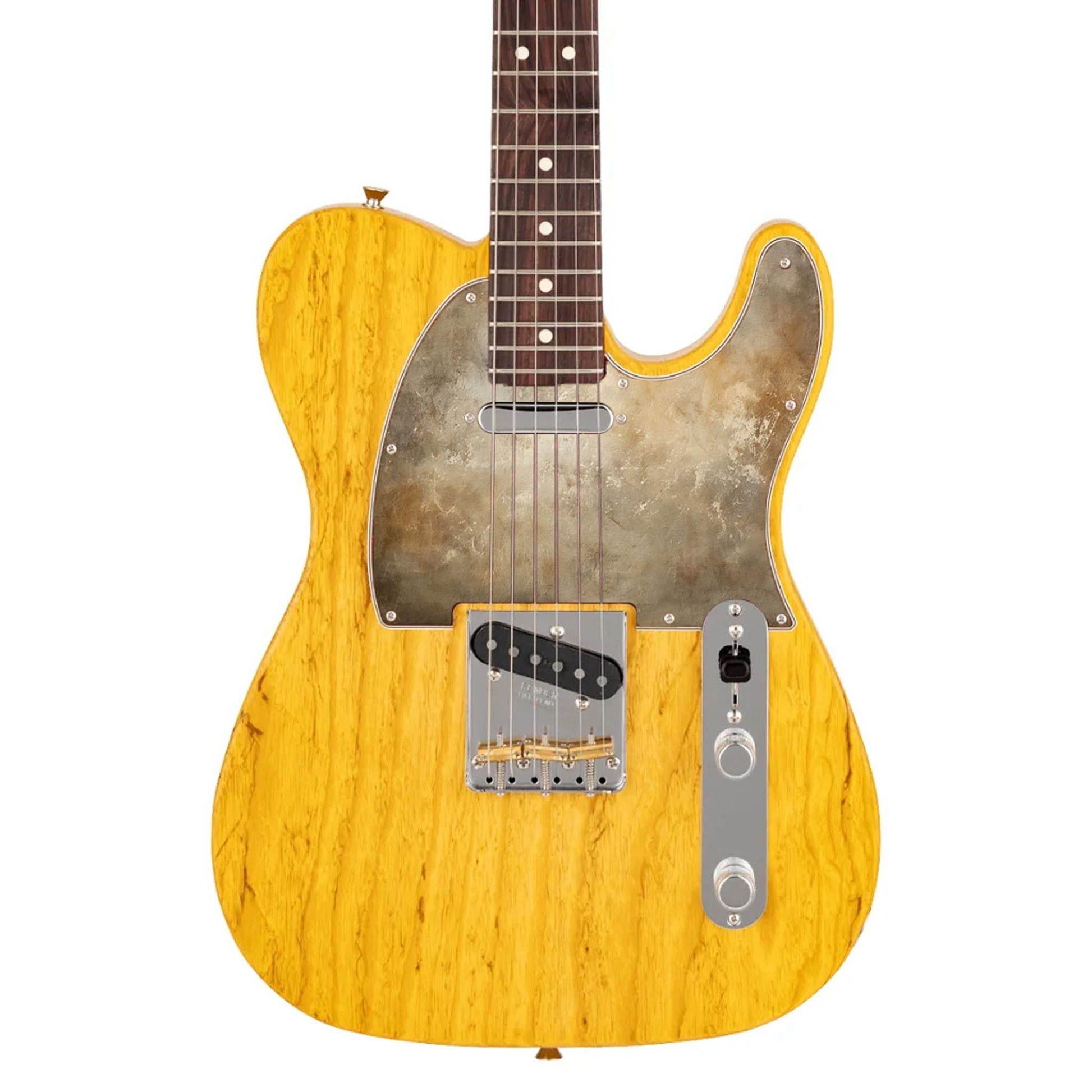 Egyedi Telecaster gitár koptató vintage arany-beige textúrával, amely elegáns és letisztult megjelenést biztosít